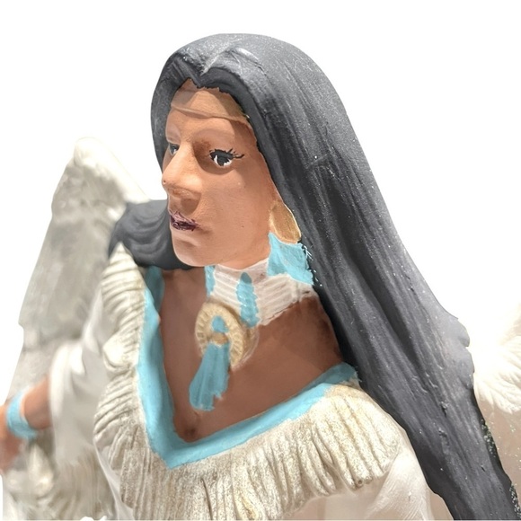 VTG Ceramic Bisque Native American Indian Angel with Bear 13” Tall x 9” Wide - Picture 5 of 15
